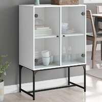  Side Cabinet with Glass Doors White 69x37x100 cm
