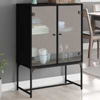  Side Cabinet with Glass Doors Black 69x37x100 cm