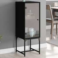  Side Cabinet with Glass Doors Black 35x37x100 cm