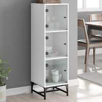  Highboard with Glass Doors White 35x37x120 cm
