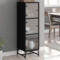  Highboard with Glass Doors Black 35x37x120 cm