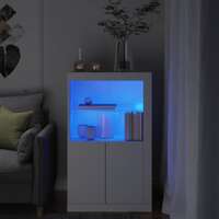  Side Cabinet with LED Lights White Engineered Wood