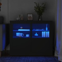  Side Cabinets with LED Lights 2 pcs Black Engineered Wood