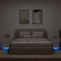 Bedside Cabinets with LED Lights 2 pcs White Engineered Wood