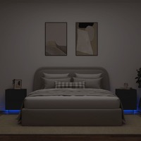  Bedside Cabinets with LED Lights 2 pcs Black Engineered Wood