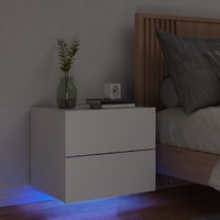 Wall-mounted Bedside Cabinet with LED Lights White