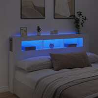  LED Headboard White 180 cm Engineered Wood