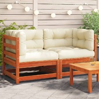  Garden Sofas Corner with Cushions 2 pcs Wax Brown Solid Wood Pine