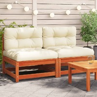  Garden Sofas Armless with Cushions 2 pcs Wax Brown Solid Wood Pine