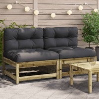  Garden Sofas Armless with Cushions 2 pcs Impregnated Wood Pine