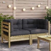  Garden Sofa Corner with Cushions 2 pcs Impregnated Wood Pine