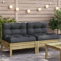  Garden Sofa Armless with Cushions 2 pcs Impregnated Wood Pine