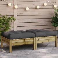  Garden Footstools with Cushions 2 pcs Impregnated Wood Pine