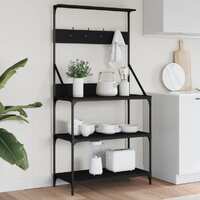  Baker&#39;s Rack with Hooks 4-Tier Black Engineered Wood