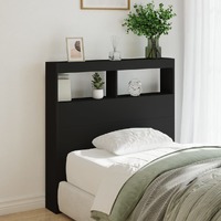  Headboard Cabinet with LED Black 100 cm