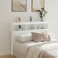  Headboard Cabinet with LED White 140x17x102 cm