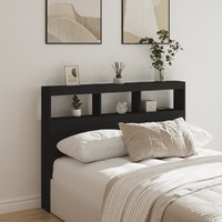  Headboard Cabinet with LED Black 140x17x102 cm