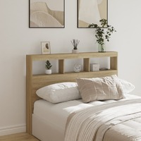  Headboard Cabinet with LED Sonoma Oak 140x17x102 cm