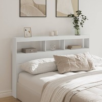  Headboard Cabinet with LED White 160x17x102 cm