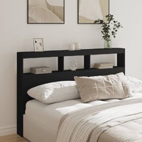  Headboard Cabinet with LED Black 160x17x102 cm