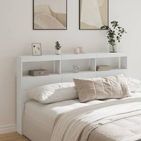 Headboard Cabinet with LED White 180x17x102 cm