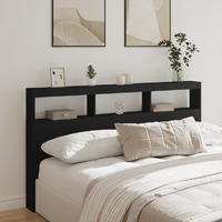  Headboard Cabinet with LED Black 180x17x102 cm