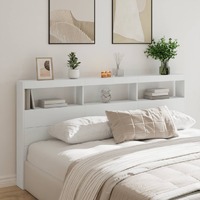  Headboard Cabinet with LED White 200 cm