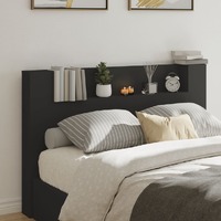  Headboard Cabinet with LED Black 160 cm
