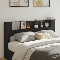  Headboard Cabinet with LED Black 180x16.5x103.5 cm