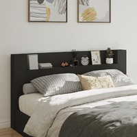 Headboard Cabinet with LED Black 200x16.5x103.5 cm