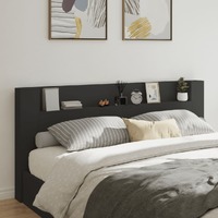  Headboard Cabinet with LED Black 220x16.5x103.5 cm