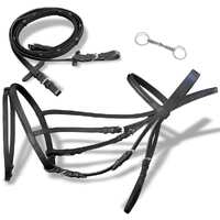  Leather Flash Bridle with Reins and Bit Black Cob