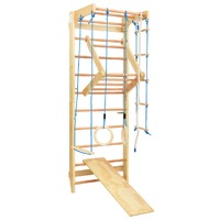  Indoor Climbing Playset with Ladders Rings Slide Wood