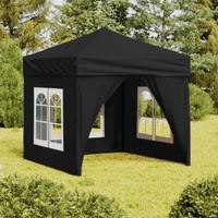 Folding Party Tent with Sidewalls Black 2x2 m