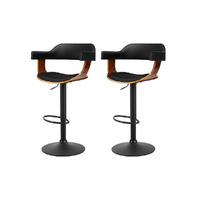 Artiss 2x Bar Stools Gas Lift Leather w/Armrest All Black