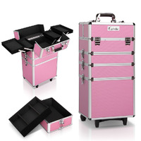 Embellir Makeup Case Beauty Trolley Cosmetic Organiser Box Travel Wheels Pink