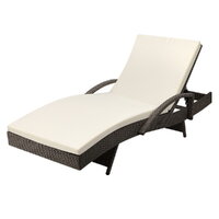 Gardeon Sun Lounge Wicker Lounger Outdoor Furniture Beach Chair Patio Adjustable Cushion Grey&amp;Beige