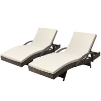 Gardeon 2PC Sun Lounge Wicker Lounger Outdoor Furniture Beach Chair Adjustable Cushion Grey&amp;Beige