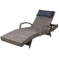 Gardeon Sun Lounge Wicker Lounger Outdoor Furniture Beach Armchair Adjustable Grey&amp;Beige