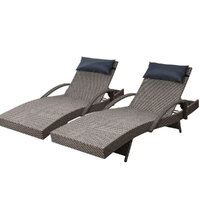 Gardeon 2x Sun Lounge Wicker Lounger Outdoor Furniture Beach Armchair Adjustable Grey&amp;Beige