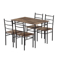 Artiss Dining Table and Chairs Set 5PCS Industrial Wooden Metal Desk Walnut