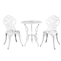 Gardeon 3PC Outdoor Setting Bistro Set Chairs Table Cast Aluminum Patio Furniture Rose White