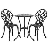 Gardeon 3PC Outdoor Setting Bistro Set Chairs Table Cast Aluminum Patio Furniture Tulip Black