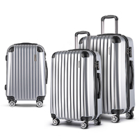Wanderlite 3pc Luggage Trolley Travel Set Suitcase Carry On TSA Lock Hard Case Lightweight Silver