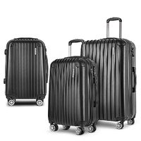 Wanderlite 3pcs LuggageTrolley Set Travel Suitcase Storage Organiser Carry On Hard Case TSA Lightweight Black
