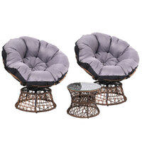 Gardeon Outdoor Lounge Setting Furniture Wicker Papasan Chairs Table Patio Brown
