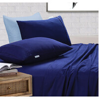 Elan Linen 100% Egyptian Cotton Vintage Washed 500TC Navy Blue 50 cm Deep Mega King Bed Sheets Set