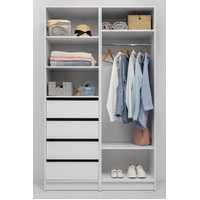 MALMO THREE SHELF/FOUR DRAWER WALK IN WARDROBE - SLIM SHAKER - WHITE