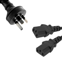 8WARE 3m 10amp Y Split Power Cable with AU/NZ 3-pin Male Plug 2xIEC F C13 Socket &amp; Cord for PC &amp; Monitor to Wall Power Socket CBPOWERY