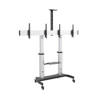 BRATECK Dual Screen Aluminum Height-Adjustable TV Cart with Media Shelf for 37&#39;-60&#39; TVs Up to 50kg VESA 200x200,300x200,300x300,400x300,400x200,